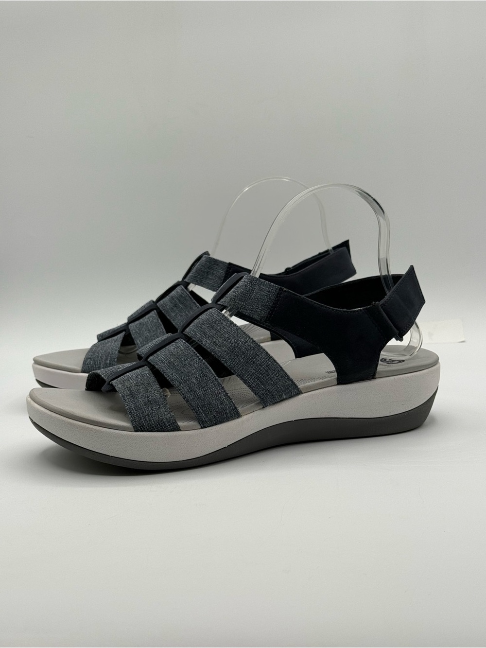 Clarks Cloudsteppers Arla Shaylie Sandals Navy Blue Comfort Slingback Wedge - Picture 12 of 16